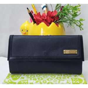 HCL Black Leather Kisslock Coin Pocket Credit Card Trifold Wallet - Vintage